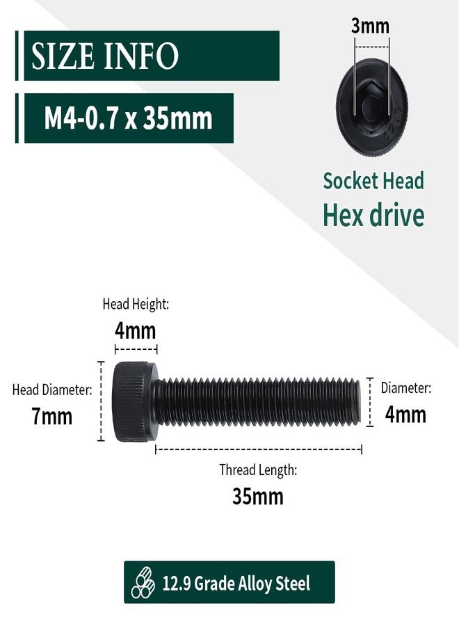 EASTLO M4-0.7 x 35mm Socket Head Cap Screws, 12.9 Grade Alloy Steel, Black Oxide Finish, Full Thread, Coarse Thread, Allen Hex Drive, 50 pcs - Image 4
